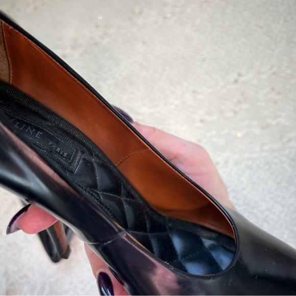 CELINE Heels Black Patent Leather Pointed Toe Platform High Heel Pumps 36.5/ 5.5 - Picture 13 of 15